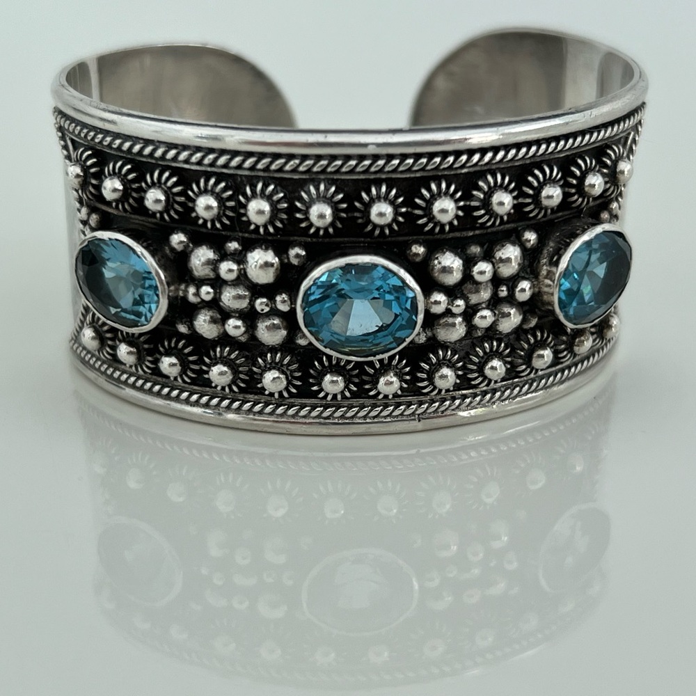 STERLING SILVER BLUE TOPAZ CUFF BRACELET